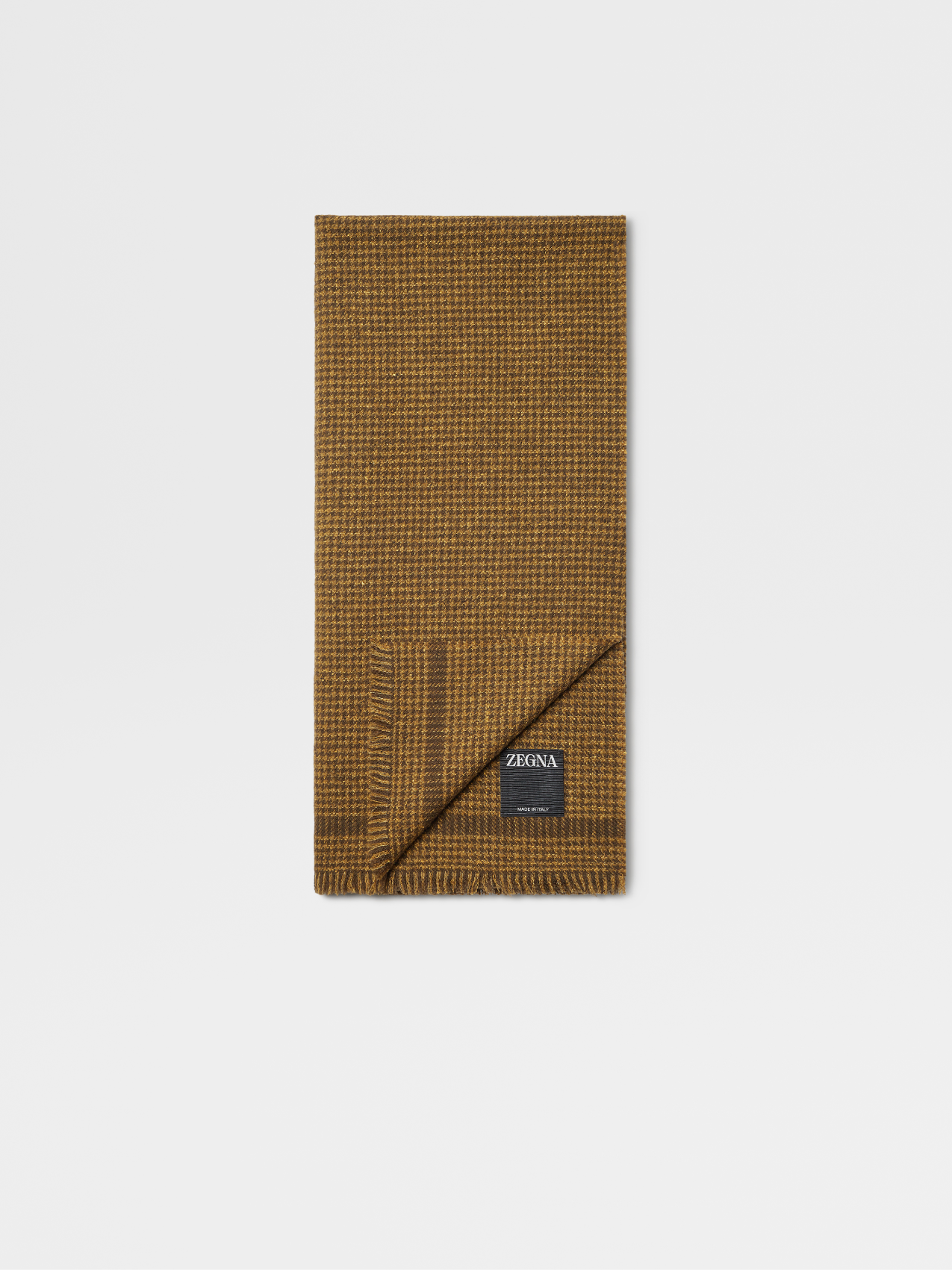 Yellow Houndstooth Wool and Silk Scarf
